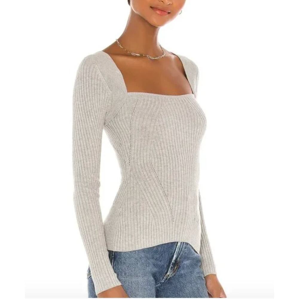 Lovers and Friends White Tie Back Fitted Long Sleeve Cotton Blend Rib Sweater S - Picture 1 of 6